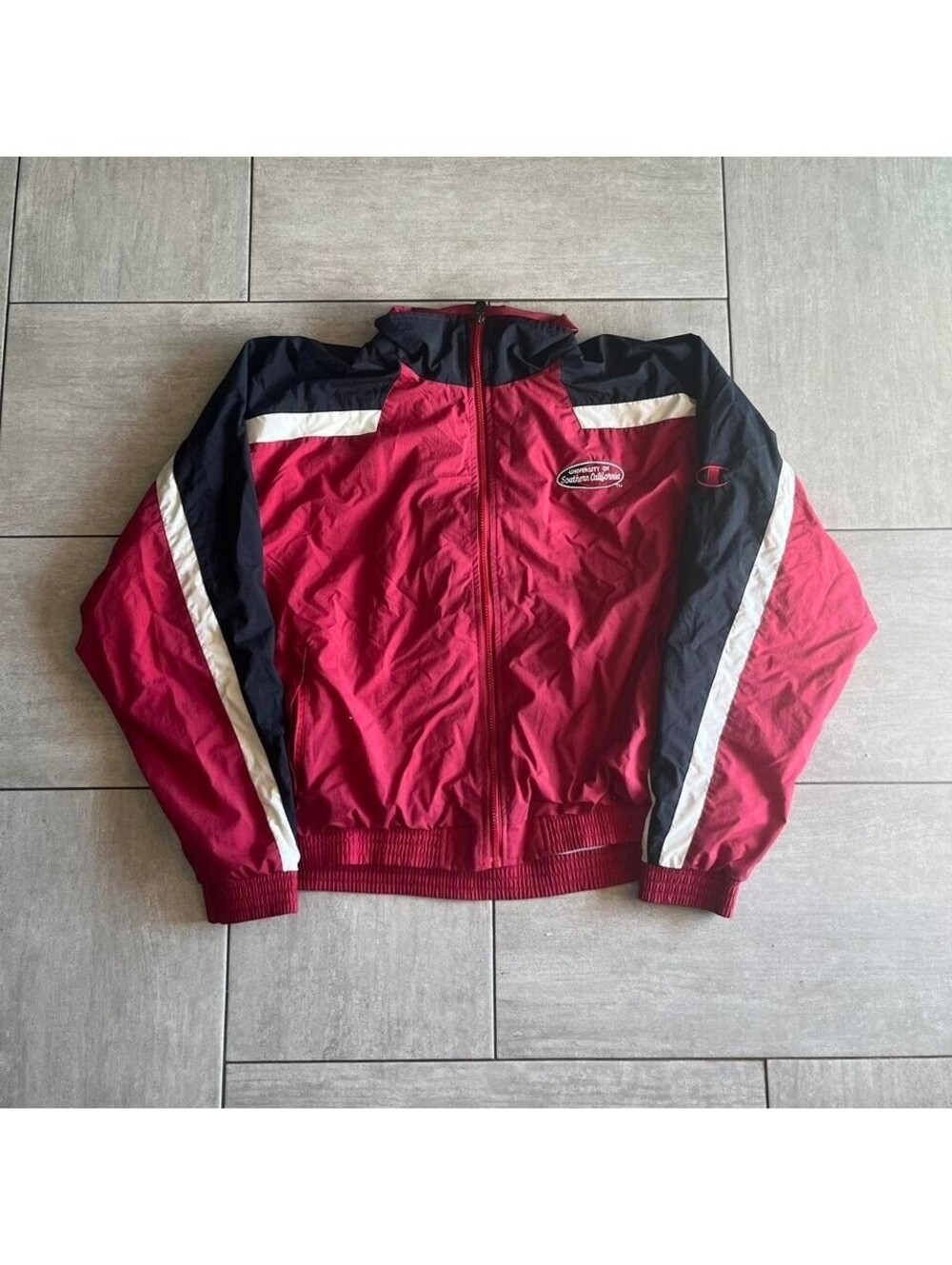 Champion USC University of Southern California Windbreaker Jacket Red Black XL